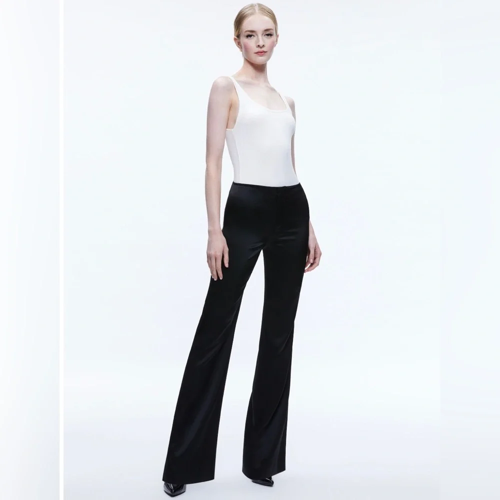 Alice + Olivia Teeny Satin Bootcut Pant Black - Picture 2 of 11